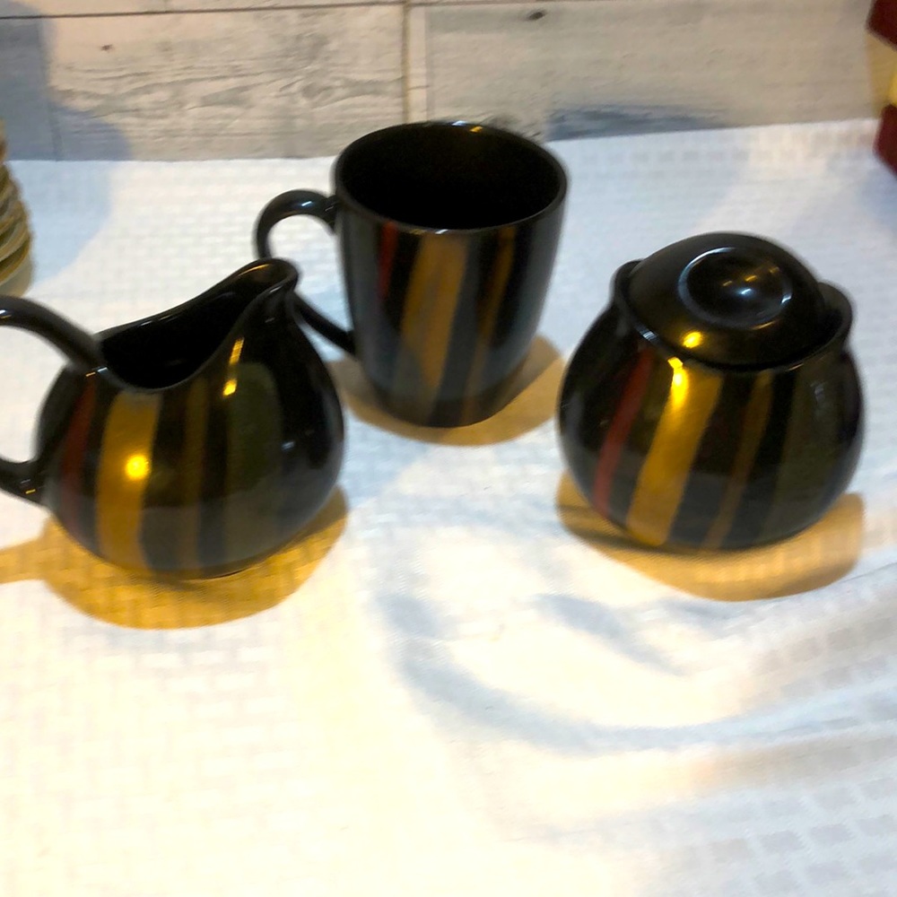 Sango Avanti Black 4721 creamer sugar and mug